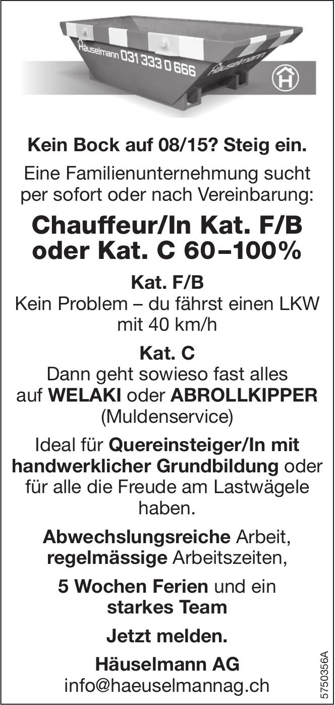 Chauffeur/In Kat. F/B oder Kat. C 60–100%, Häuselmann AG, Gesucht