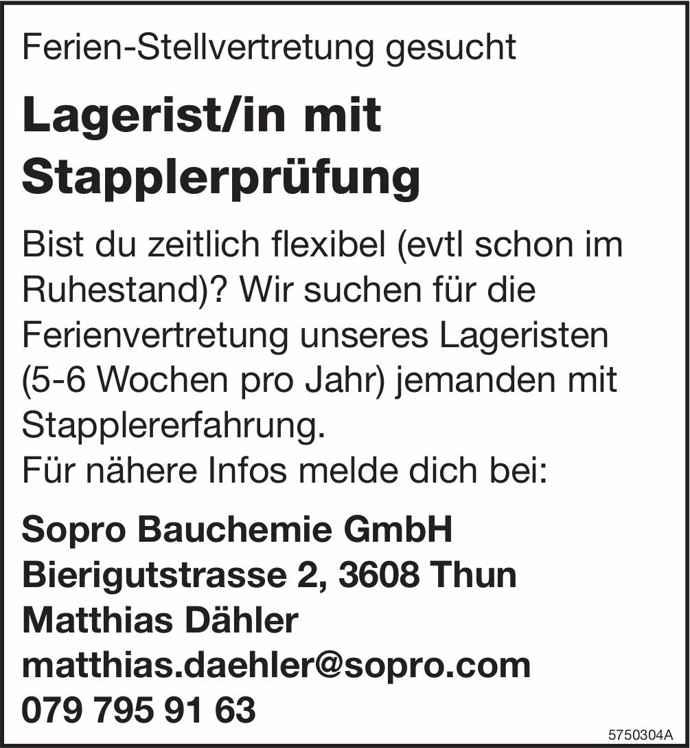 Lagerist/in mit Staplerprüfung, Sopro Bauchemie GmbH, Thun, Gesucht