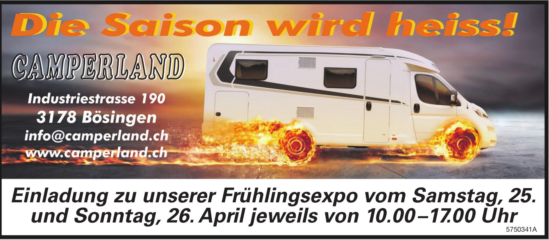 Einladung zu unserer Frühlingsexpo, 25. - 26. April, Camperland, Bösingen