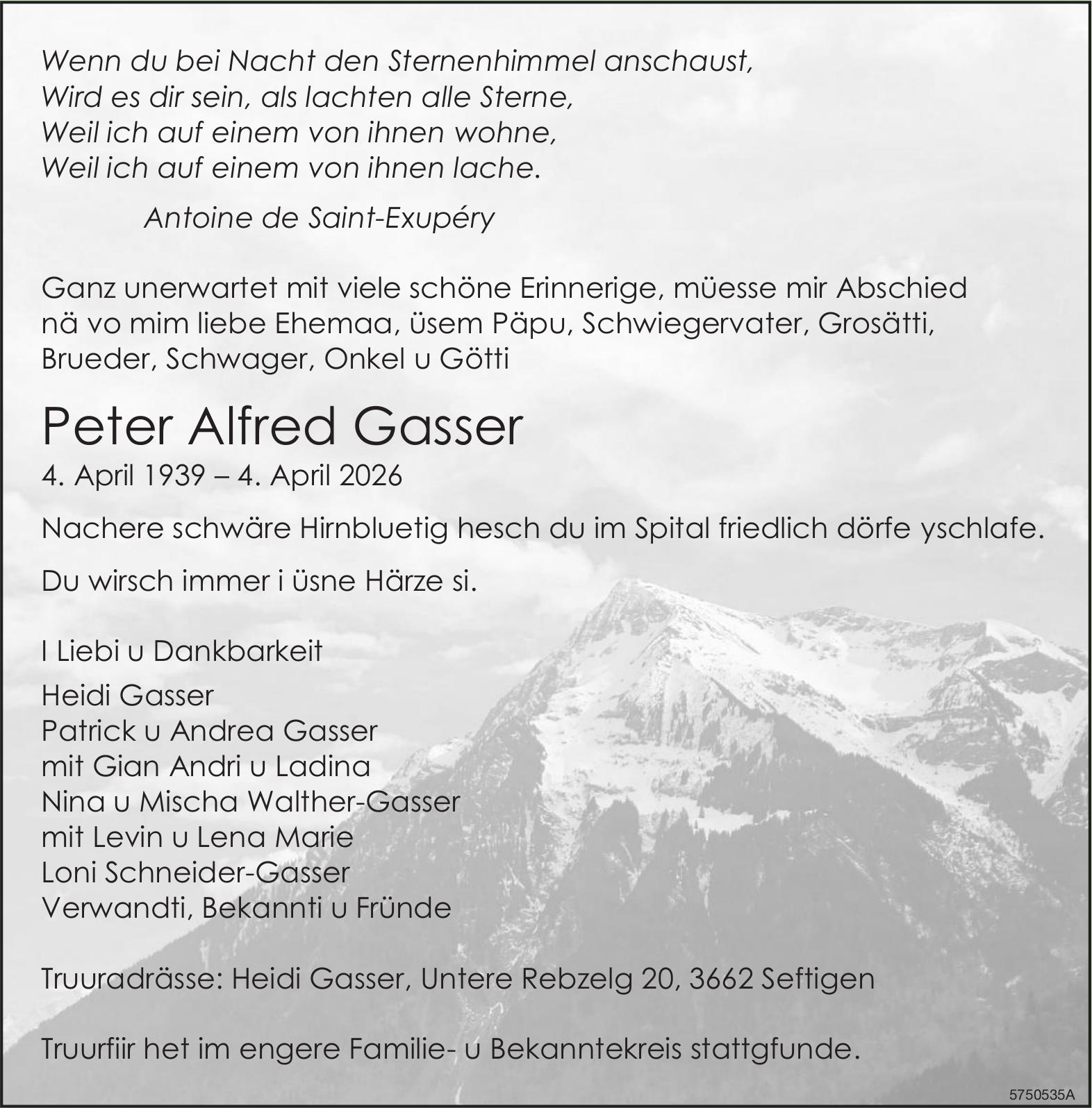 Gasser Peter Alfred, April 2026 / TA