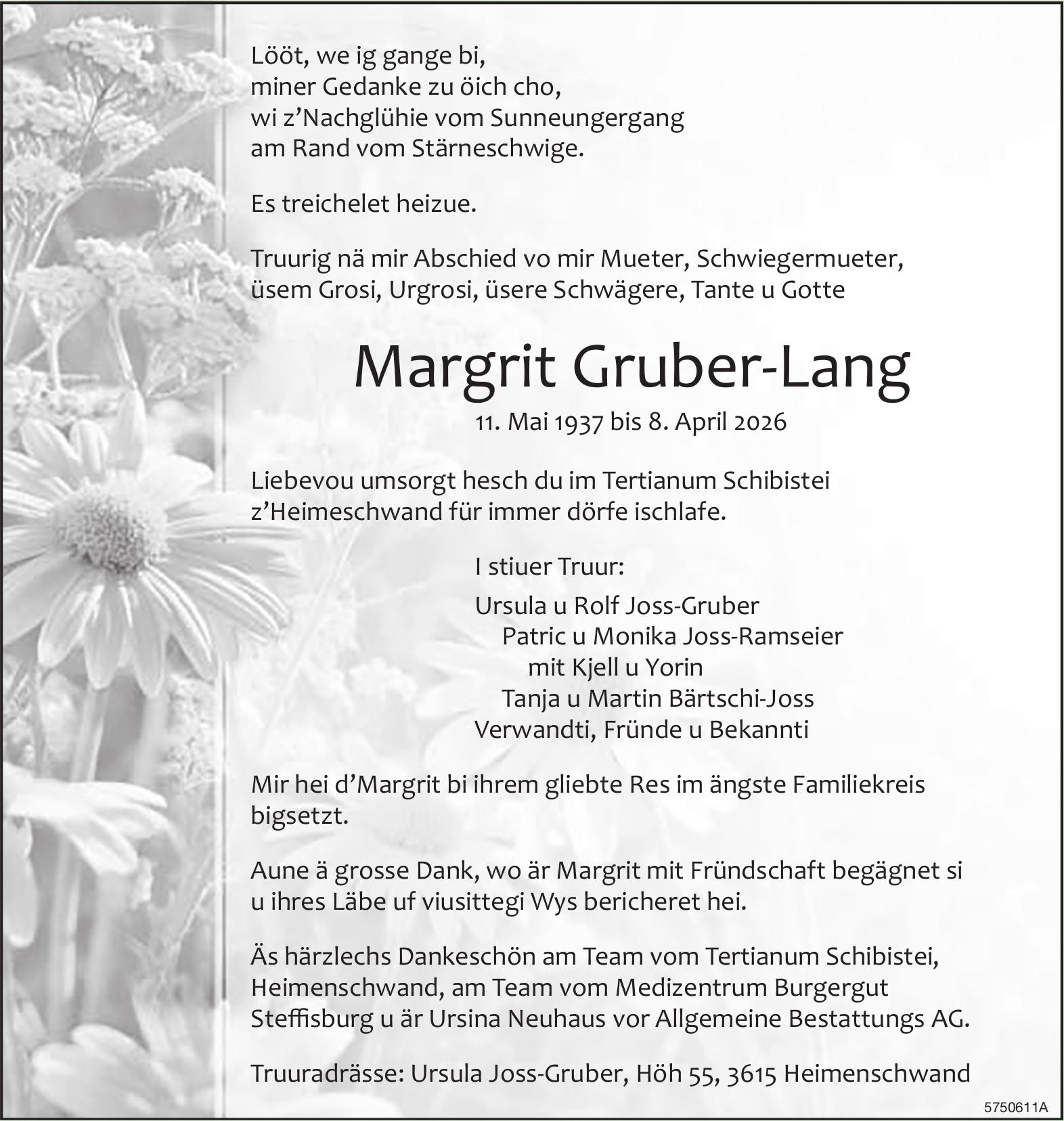 Gruber-Lang Margrit, April 2026 / TA