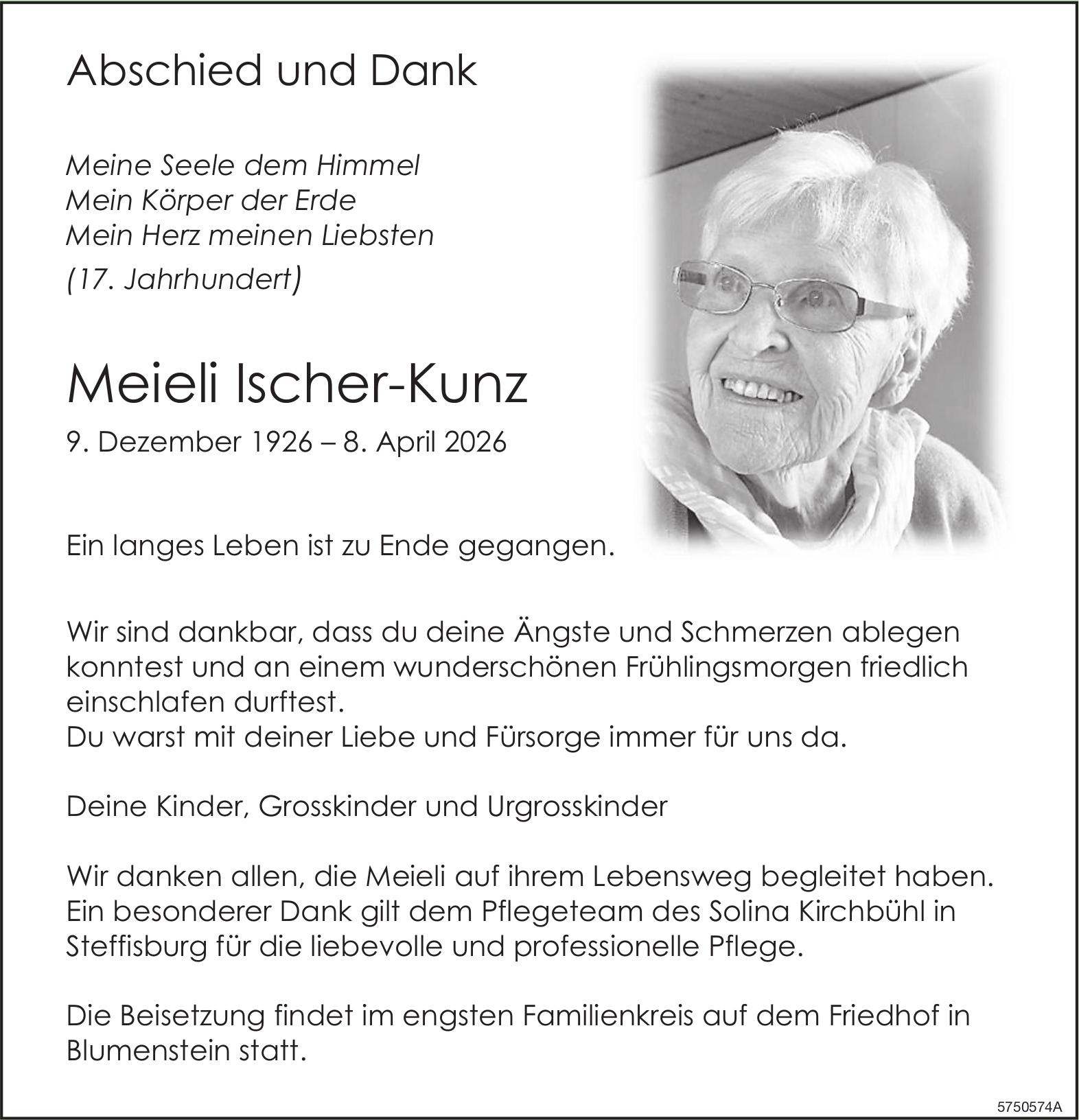 Ischer-Kunz Meieli, April 2026 / TA