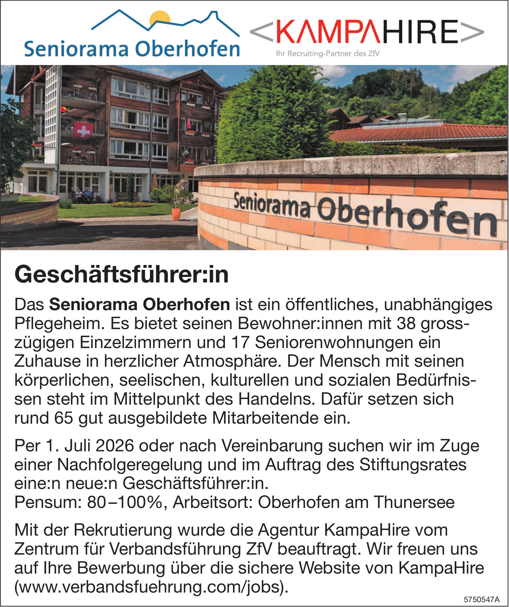 Geschäftsführer:in, Seniorama Oberhofen, Gesucht