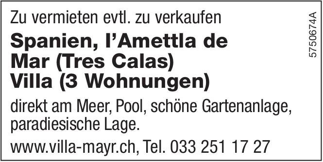 Spanien, I’Amettla de Mar (Tres Calas) Villa (3 Wohnungen), zu vermieten