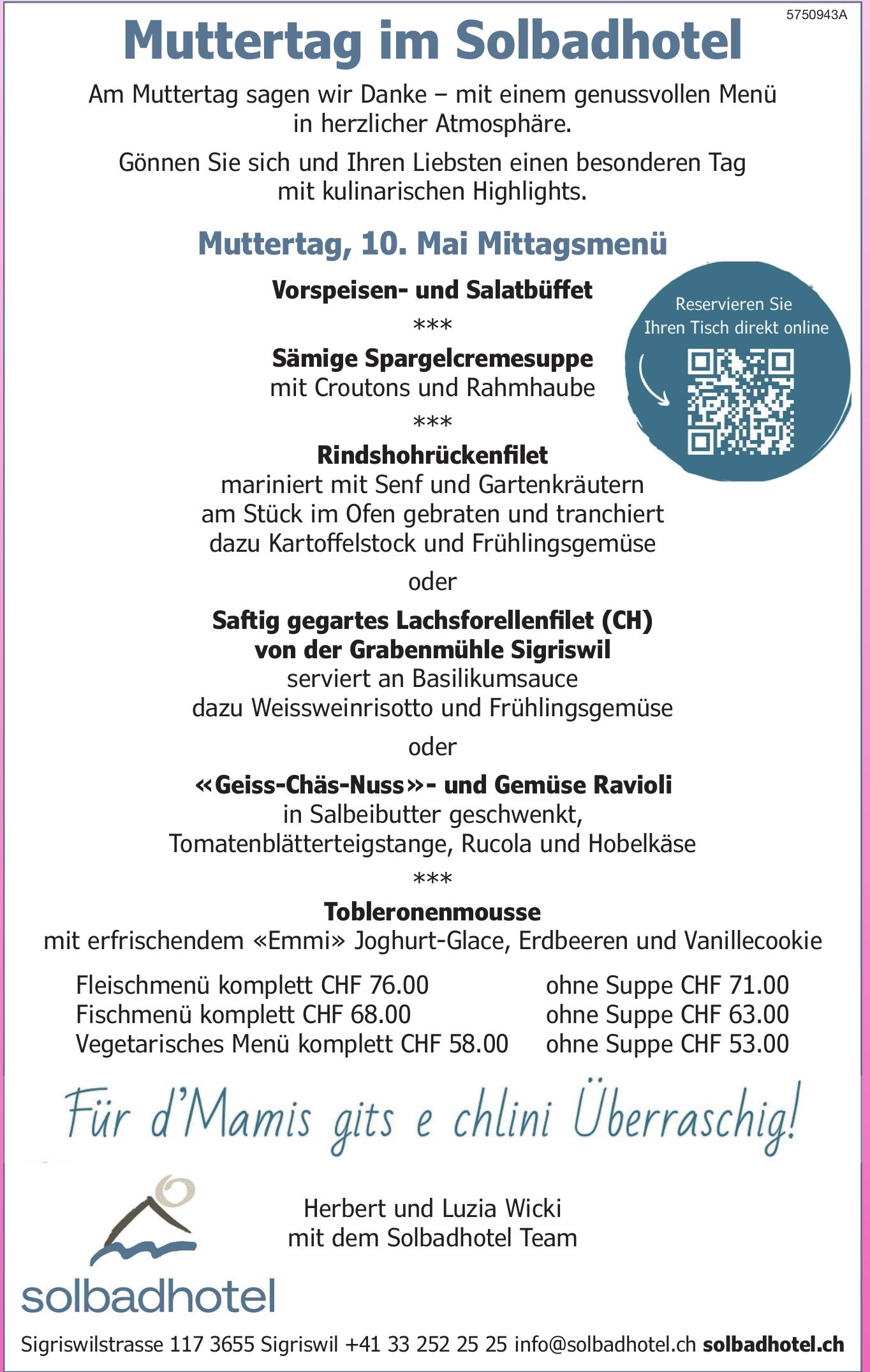 Muttertag im Solbadhotel, 10. Mai, Sigriswil