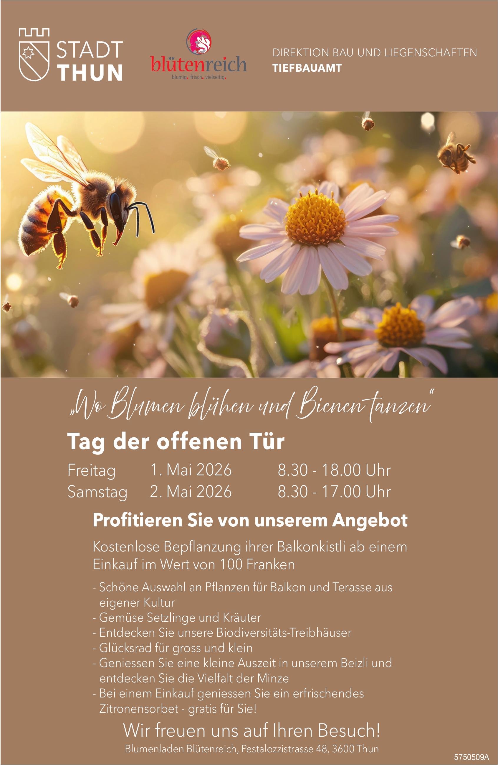 Tag der offenen Tür, 1. - 2. Mai, Blumenladen Blütenreich, Thun