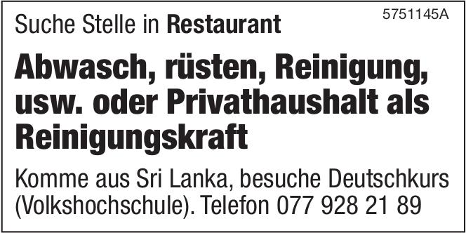 Abwasch, rüsten, Reinigung, usw. oder Privathaushalt als Reinigungskraft, Sucht