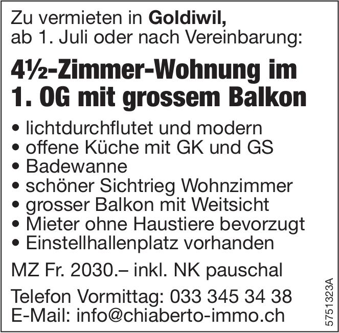 4½-Zimmer-Wohnung im 1. OG mit grossem Balkon, 4½ Zimmer-Wohnung, Goldiwil, zu vermieten
