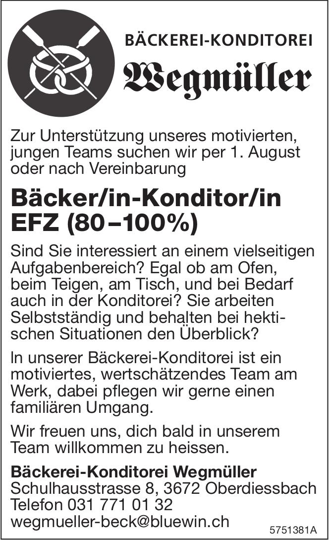 Bäcker/in-Konditor/in EFZ (80–100%), Bäckerei-Konditorei Wegmüller, Oberdiessbach, Gesucht