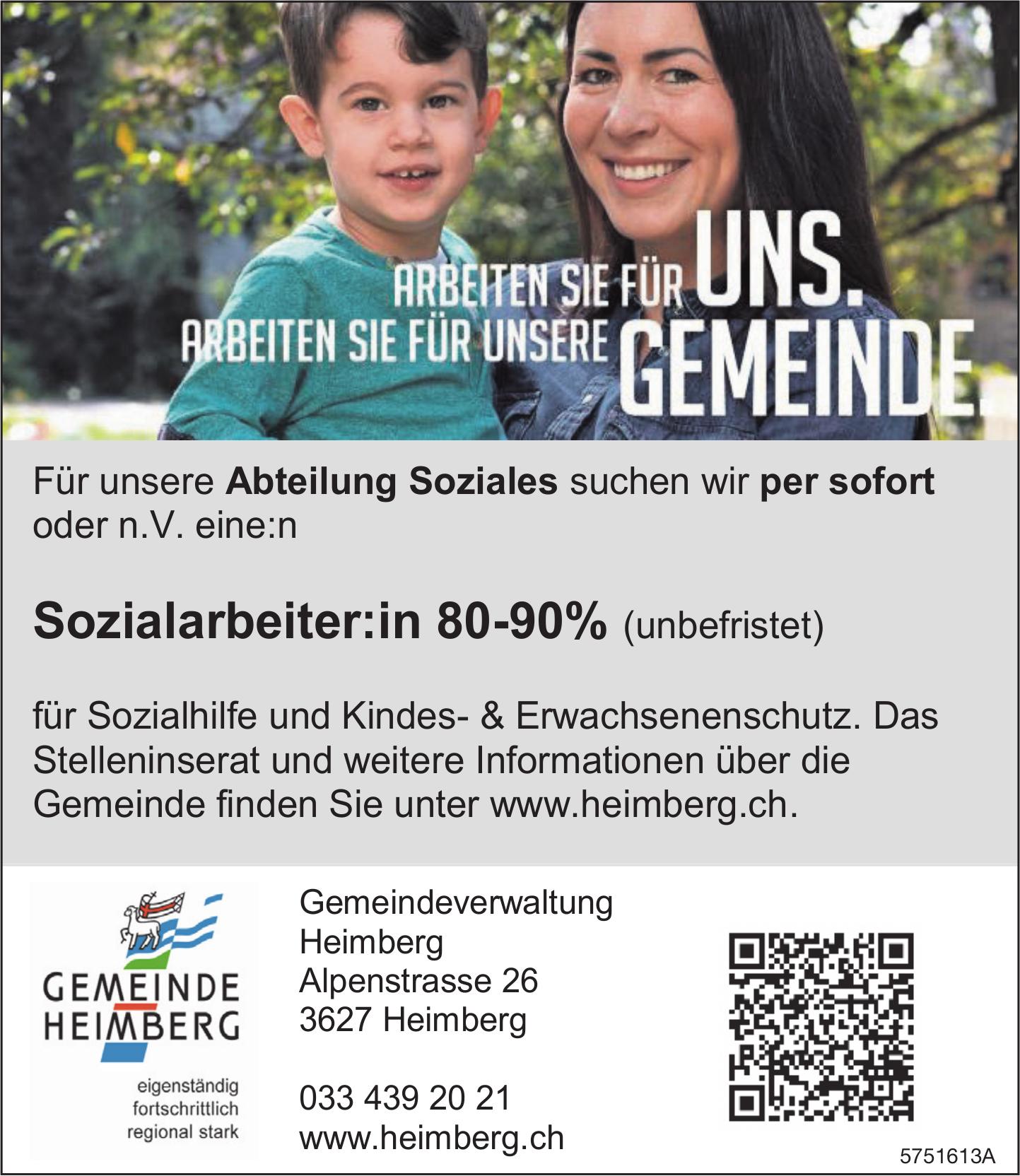 Sozialarbeiter:in 80-90%, Gemeindeverwaltung Heimberg, Gesucht