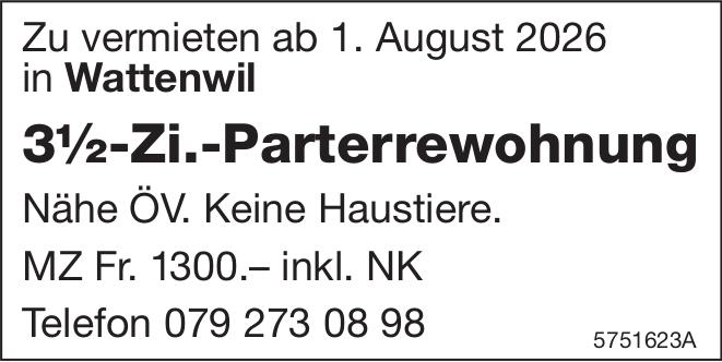 3½-Zi.-Parterewohnung, 3½ Zimmer-Wohnung, Wattenwil, zu vermieten