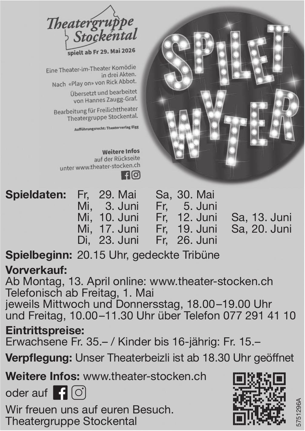SPIELT WYTER, 29. Mai - 23. Juni