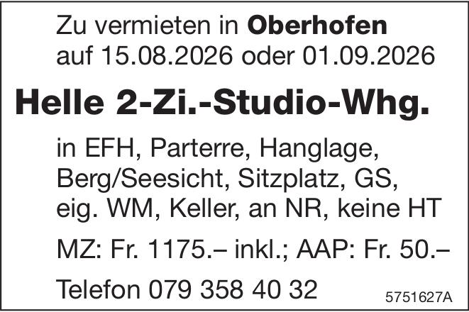 Helle 2-Zi.-Studio-Whg., Oberhofen, zu vermieten