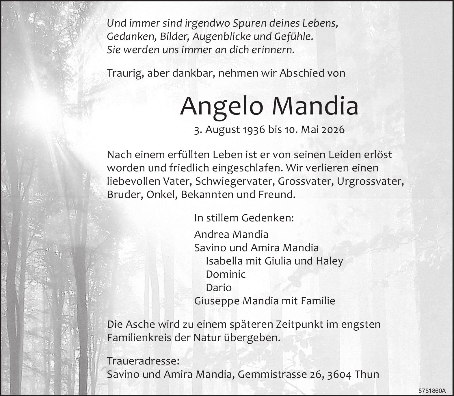 Mandia Angelo, Mai 2026 / TA