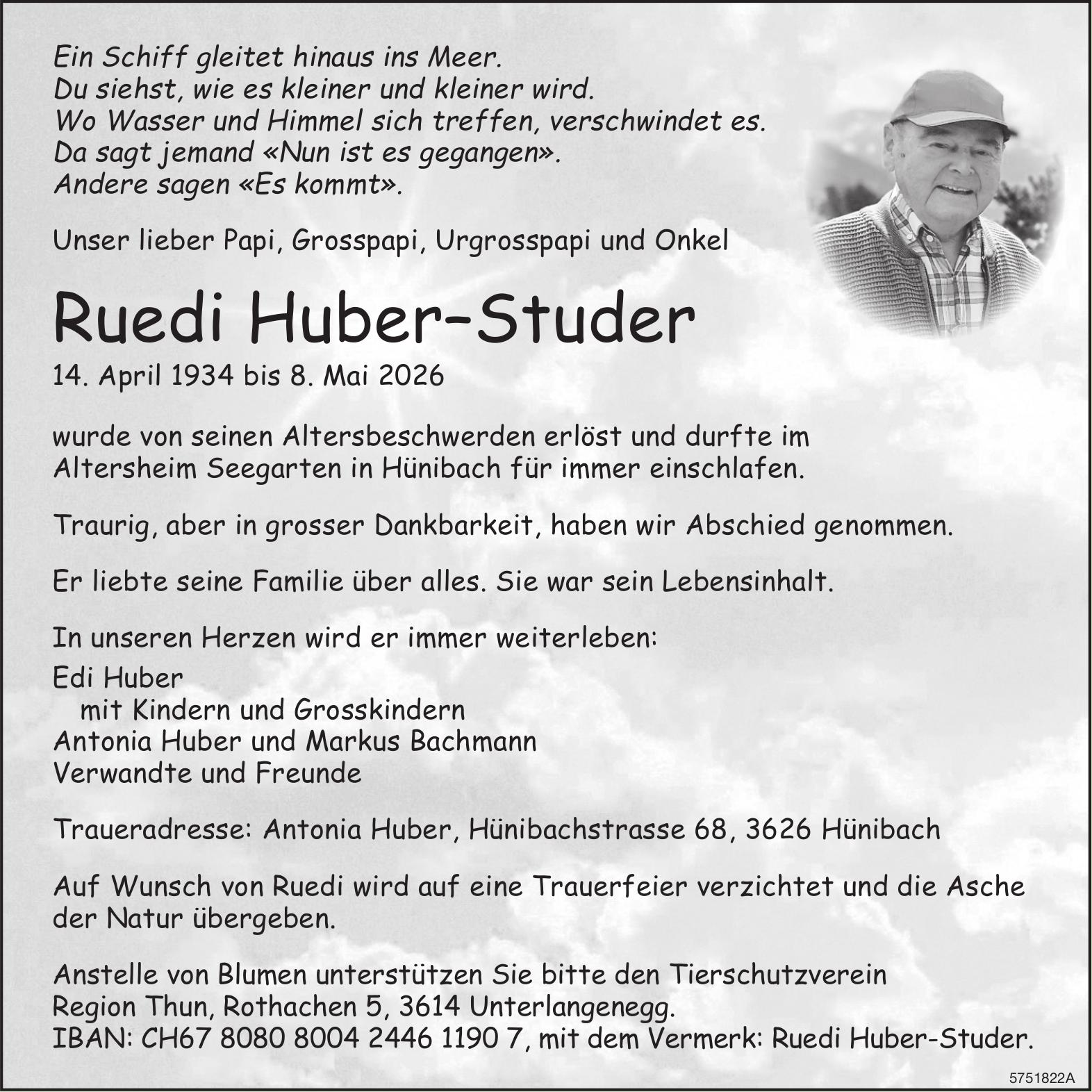 Huber-Studer Ruedi, Mai 2026 / TA