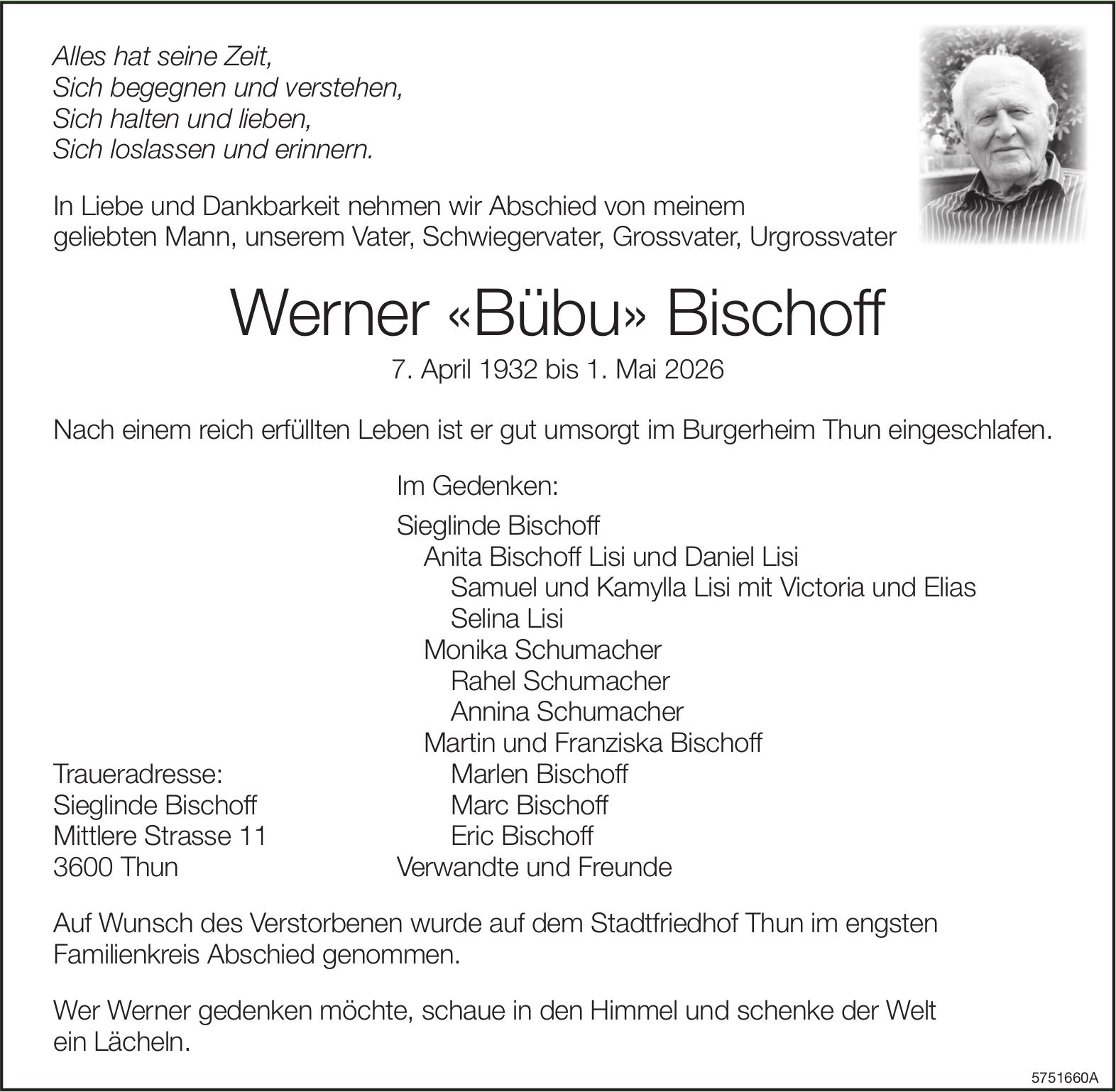 Bischoff Werner, Mai 2026 / TA