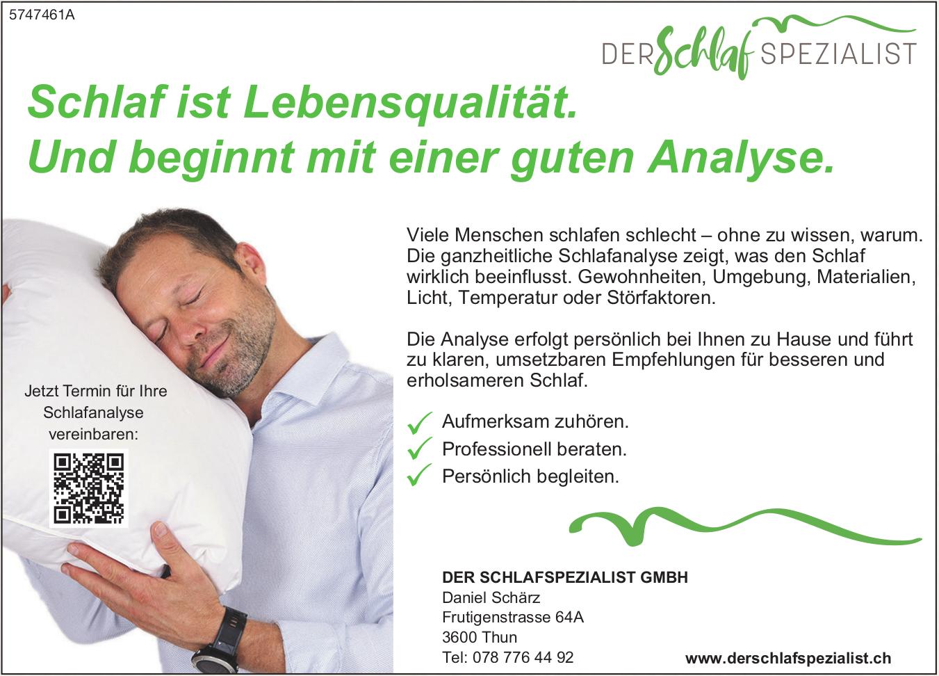 SCHLAFSPEZIALIST GMBH, Thun - Schlaf ist Lebensqualität. Und beginnt mit einer guten Analyse.