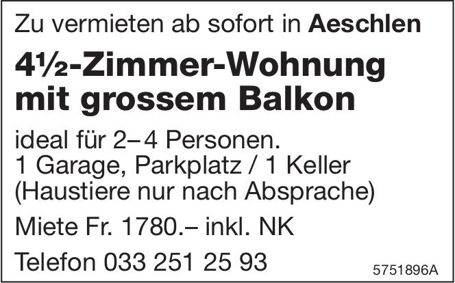 4½-Zimmer-Wohnung mit grossem Balkon, 4½ Zimmer-Wohnung, Aeschlen, zu vermieten