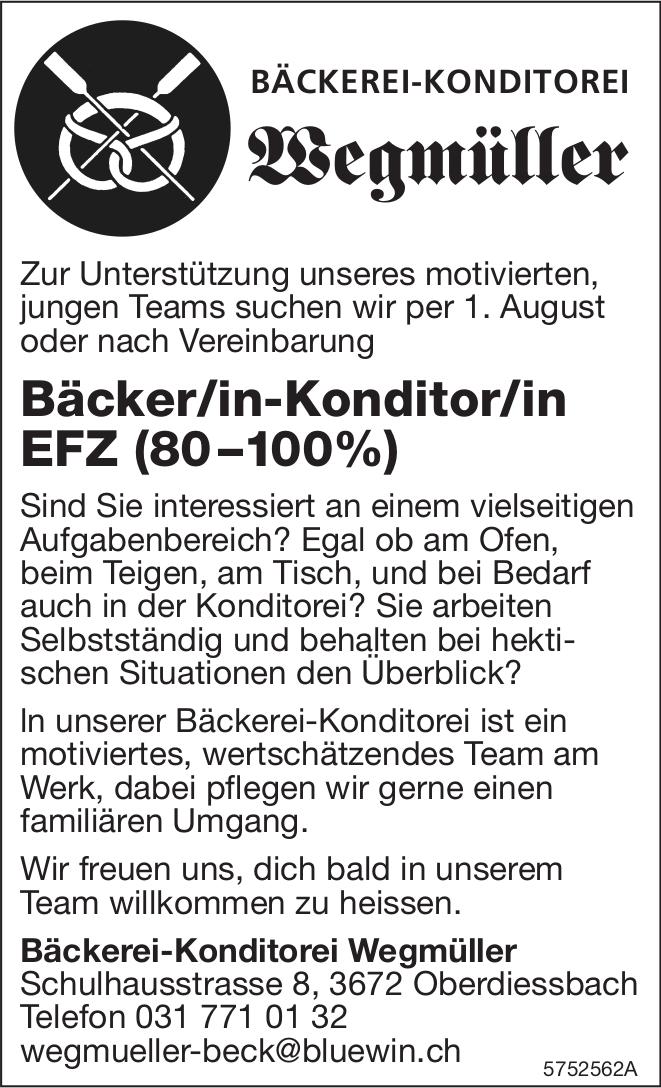 Bäcker/in-Konditor/in EFZ (80–100%), Bäckerei-Konditorei Wegmüller, Oberdiessbach, Gesucht