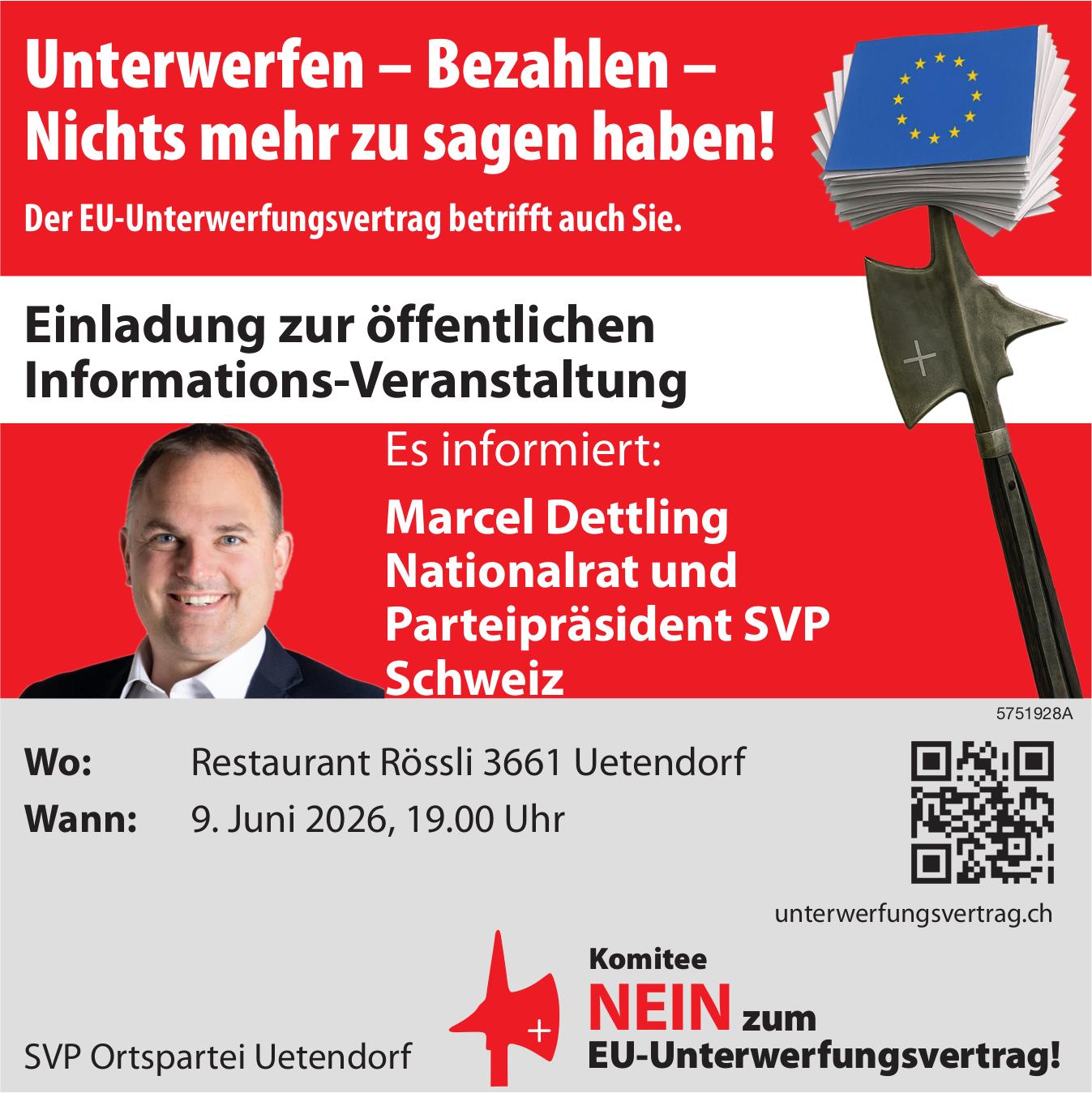 Einladung zur öffentlichen Informations-Veranstaltung, 9. Juni, Restaurant Rössli, Uetendorf