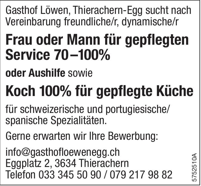 Service 70 –100%, Koch 100%, Gasthof Löwen, Thierachern,  gesucht