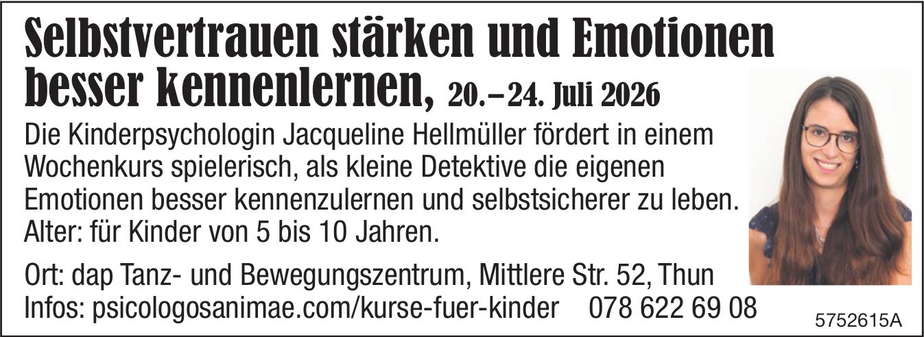 Selbstvertrauen stärken und Emotionen besser kennenlernen, 20. - 24. Juli, dap Tanz- und Bewegungszentrum, Thun