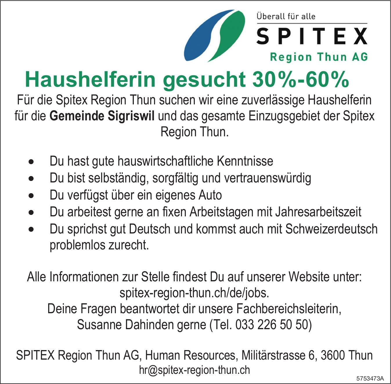 Haushälterin gesucht 30%-60%, SPITEX Region Thun AG, Gesucht
