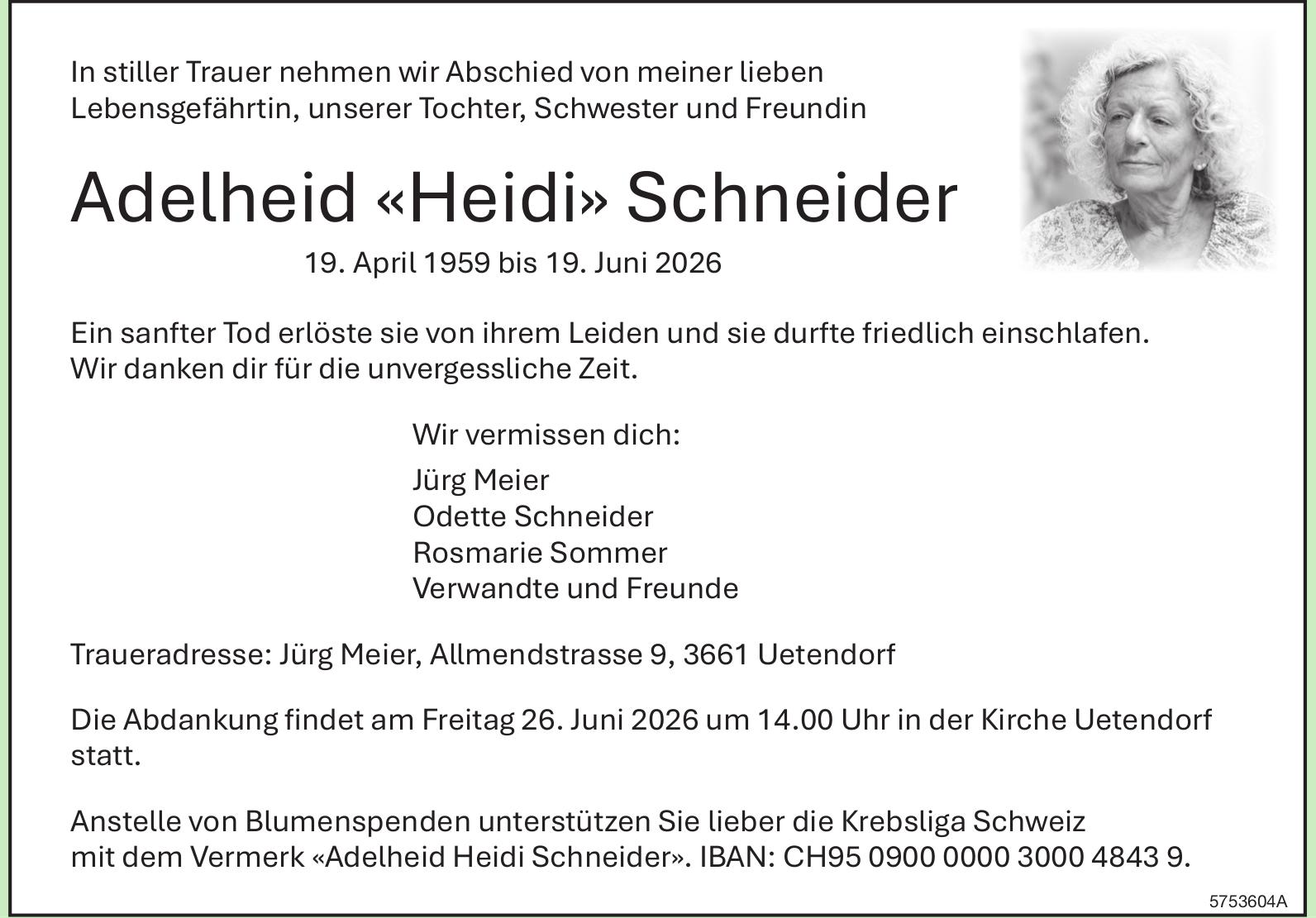 Schneider Adelheid, Juni 2026 / TA