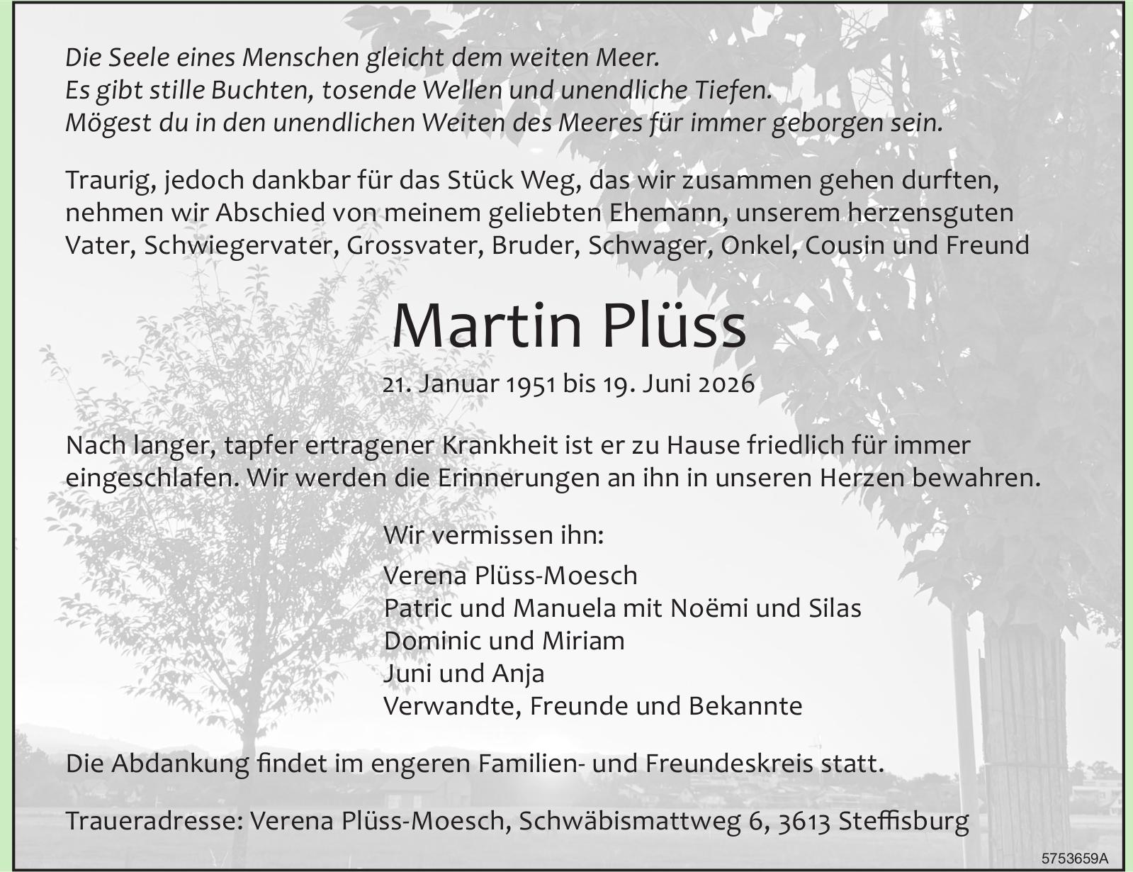 Plüss Martin, Juni 2026 / TA