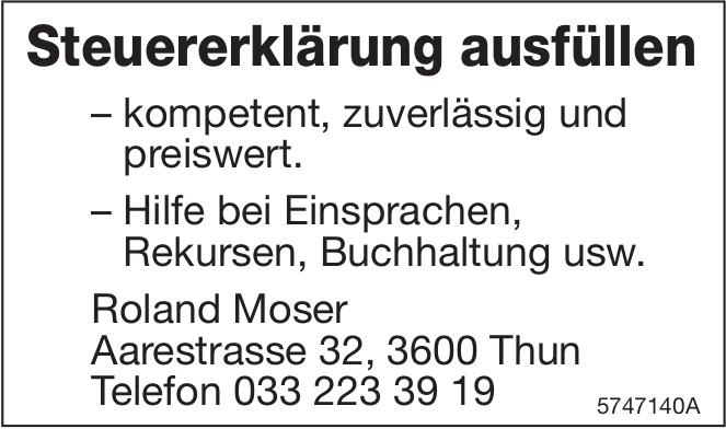 Roland Moser, Thun - Steuererklärung ausfüllen