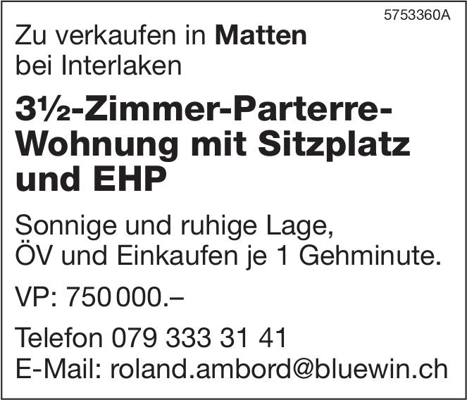 3½-Zimmer-Parterre-Wohnung mit Sitzplatz und EHP, Matten, zu verkaufen