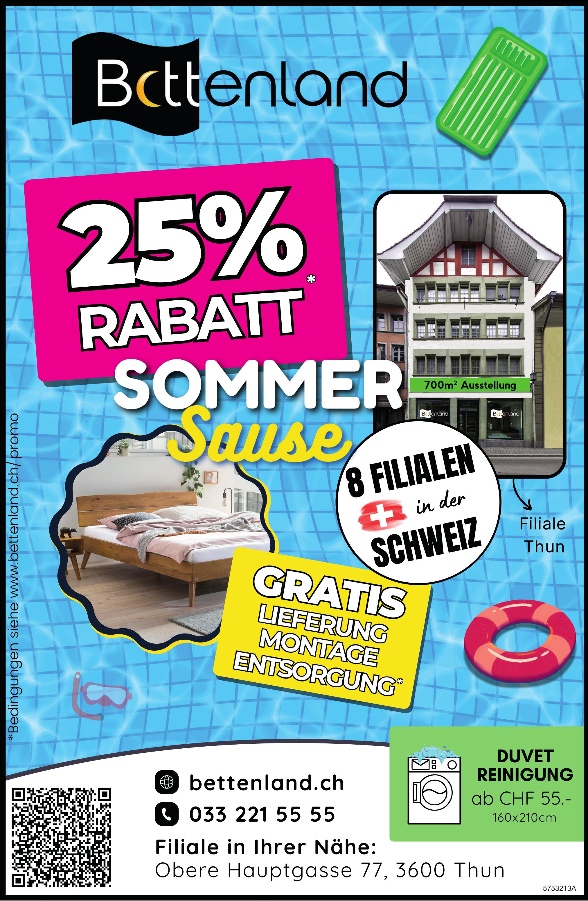 Bettenland, Thun - 25% RABATT SOMMER Sause