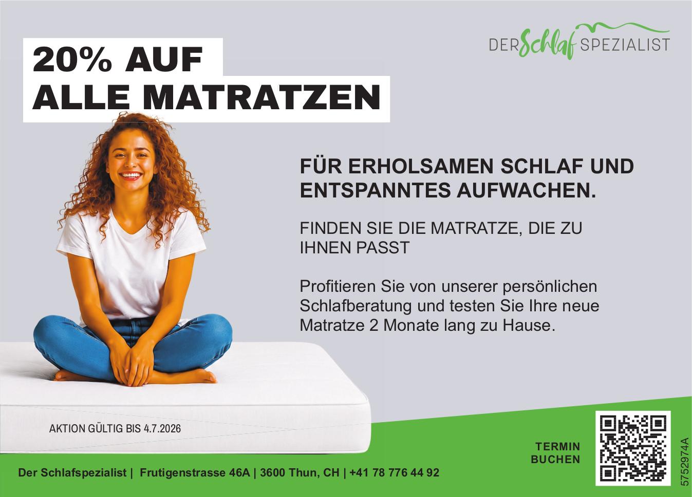 Der Schlafspezialist, Thun - 20% AUF ALLE MATRATZEN