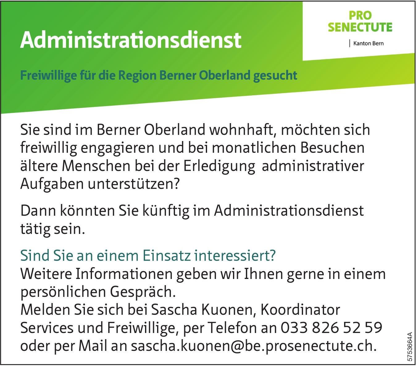 Administrationsdienst, Pro Senectute, gesucht