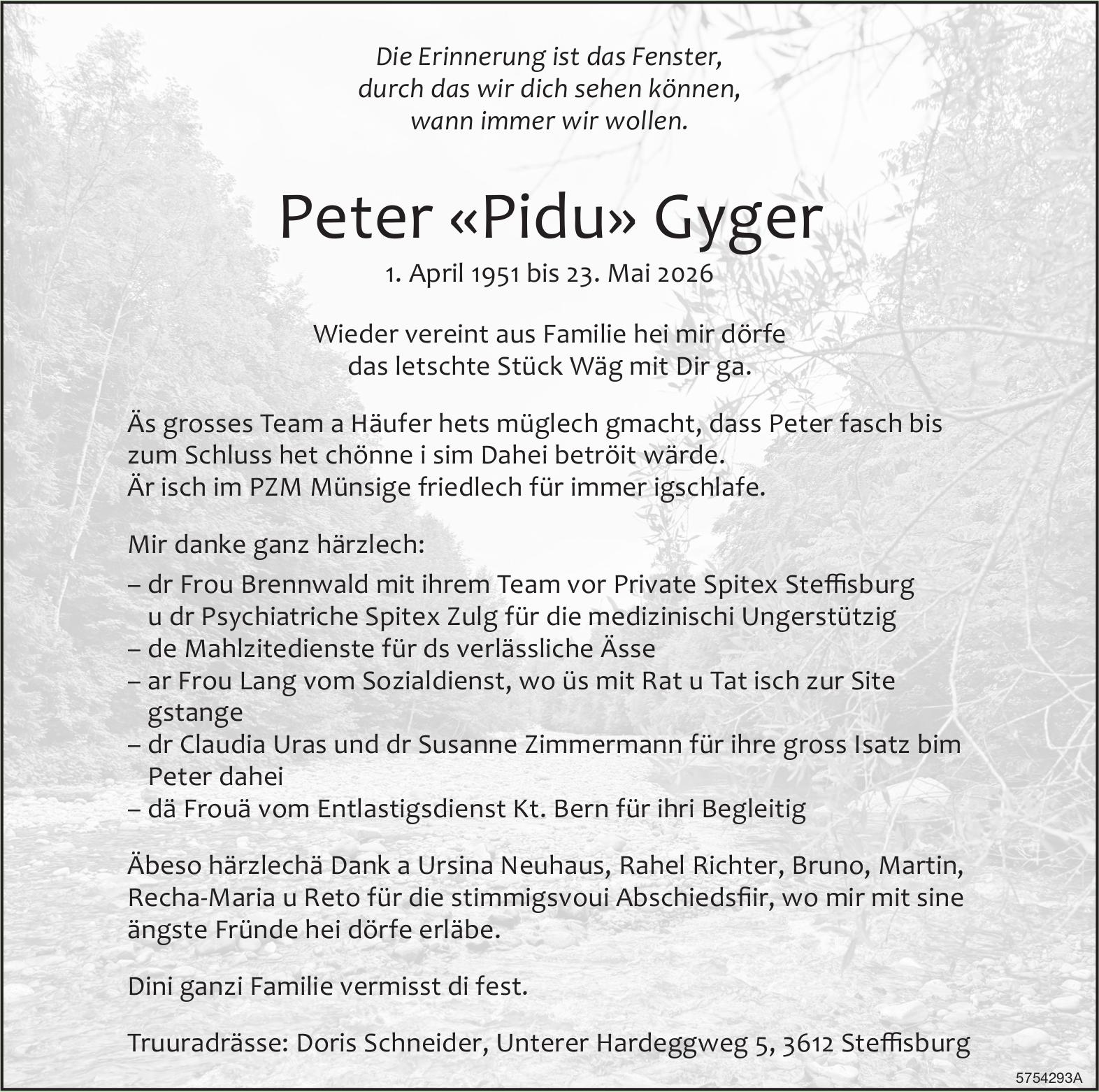Gyger Peter, Mai 2026 / TA