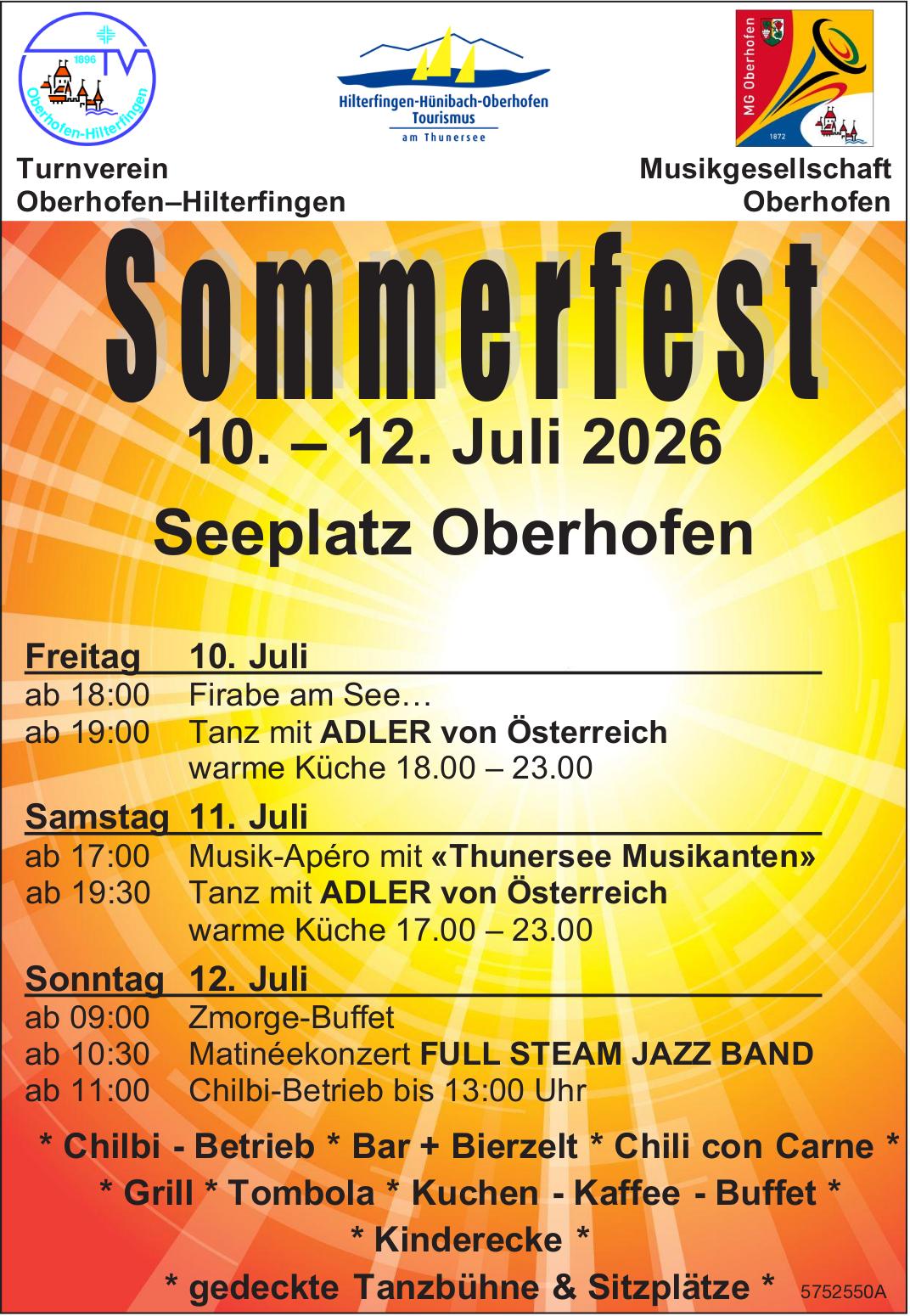 Sommerfest, 10. - 12. Juli, Seeplatz, Oberhofen