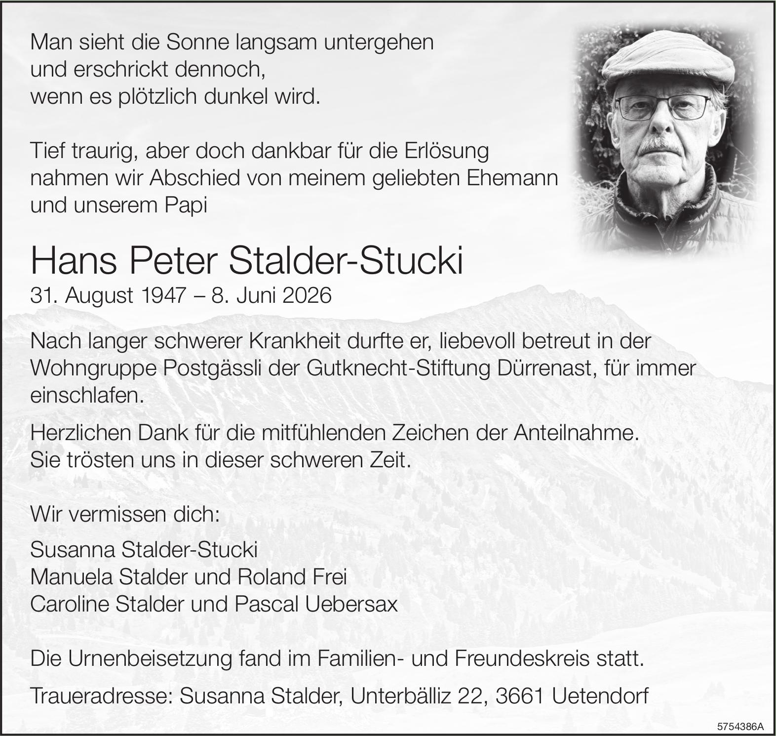 Stalder-Stucki Hans Peter, Juni 2026 / TA