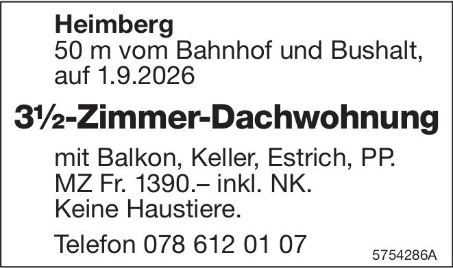 3½-Zimmer-Dachwohnung, Heimberg, zu vermieten