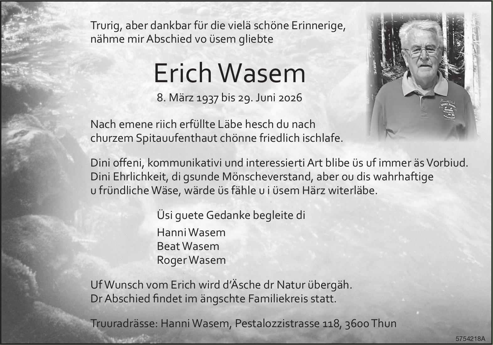 Wasem Erich, Juni 2026 / TA