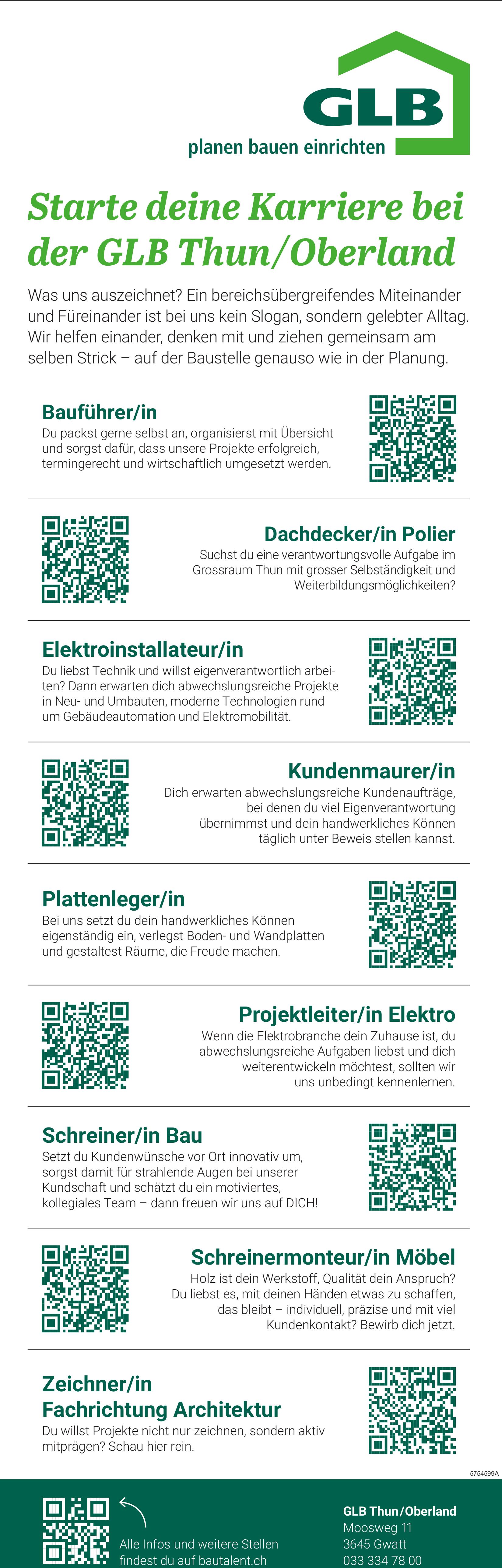 Bauführer/in, GLB Thun/Oberland, Gwatt, Gesucht