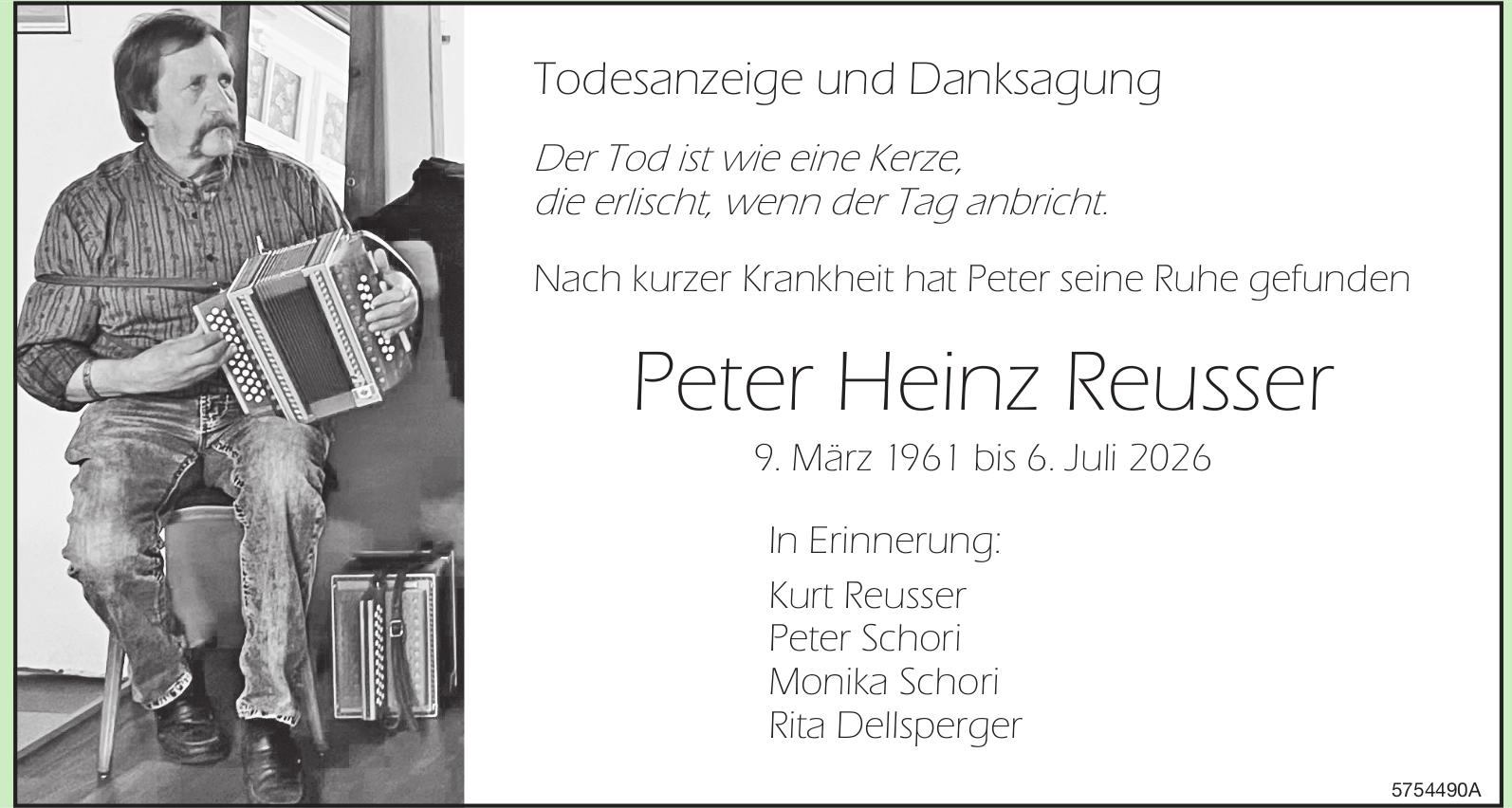 Reusser Peter Heinz, Juli 2026 / TA