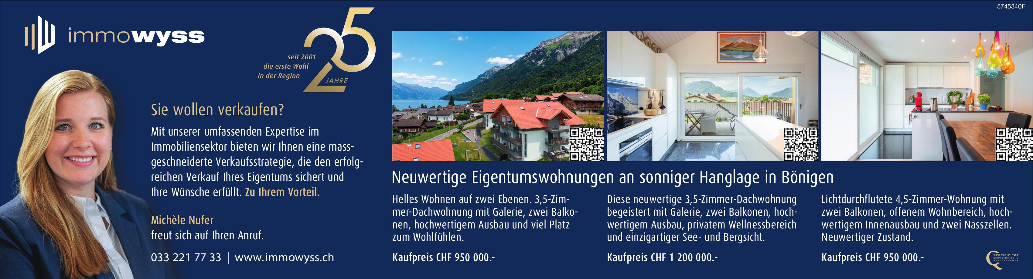 Neuwertige Eigentumswohnungen an sonniger Hanglage in Bönigen, 3½ Zimmer-Wohnung, zu verkaufen