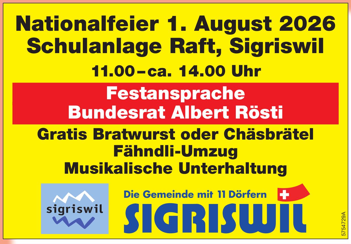 Nationalfeier, 1. August, Schulanlage Raft, Sigriswil