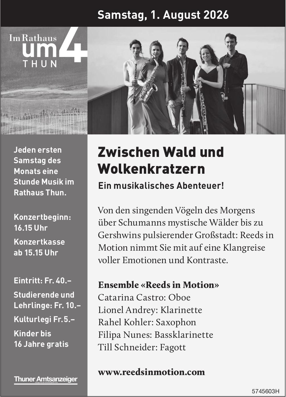Zwischen Wald und Wolkenkratzern – Ein musikalisches Abenteuer!, 1. August, Rathaus Thun