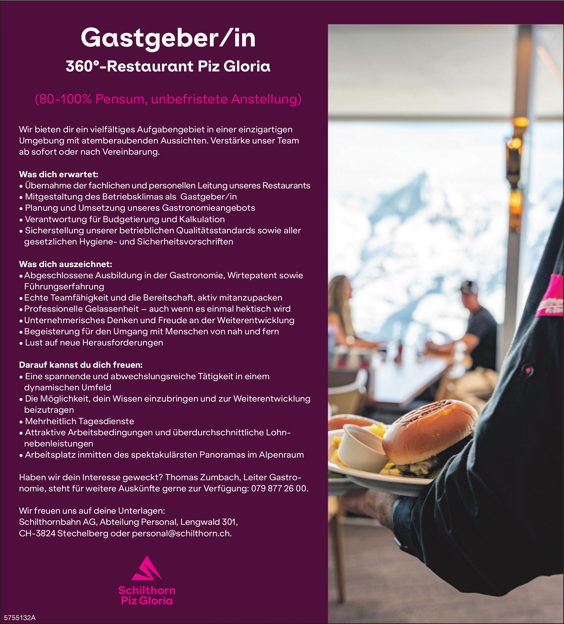 Gastgeber/in, Schilthorn Piz Gloria, Stechelberg, Gesucht