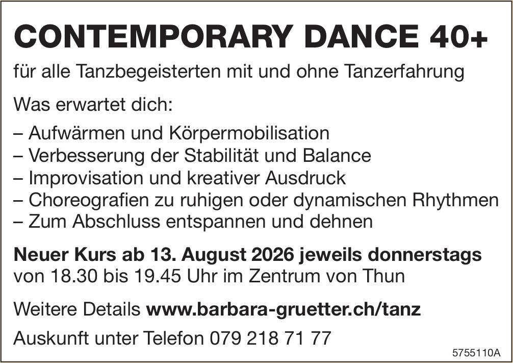 CONTEMPORARY DANCE 40+, 13. August, Zentrum von Thun