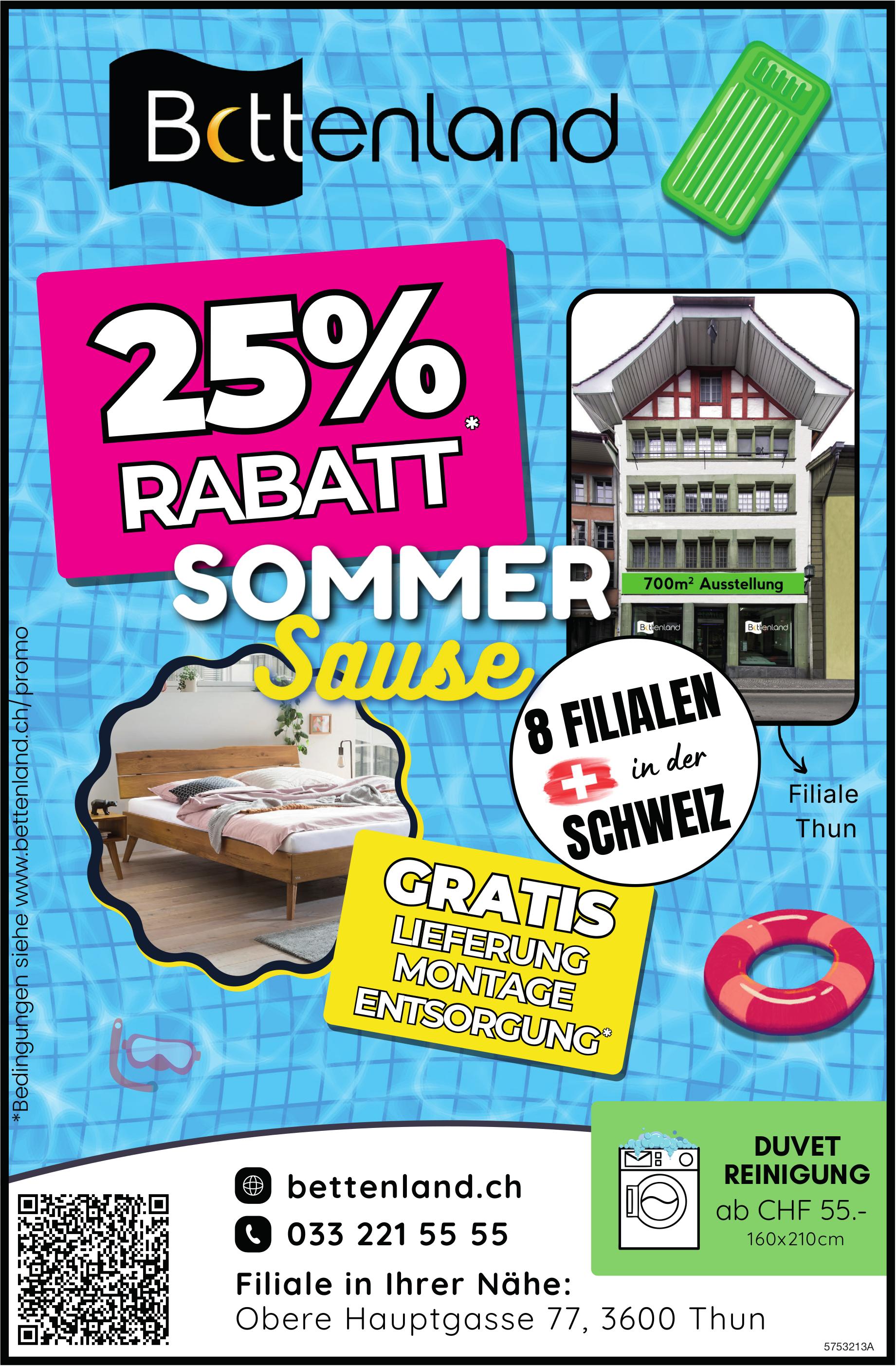 Bettenland, Thun - 25% RABATT SOMMER Sause