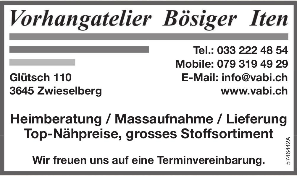 Vorhangatelier Bösiger Iten, Zwieselberg - Wir freuen uns auf eine Terminvereinbarung.