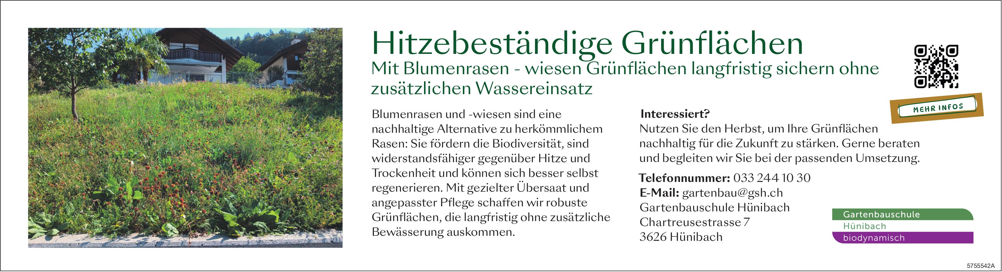 Gartenbauschule Hünibach, Hitzebeständige Grünflächen