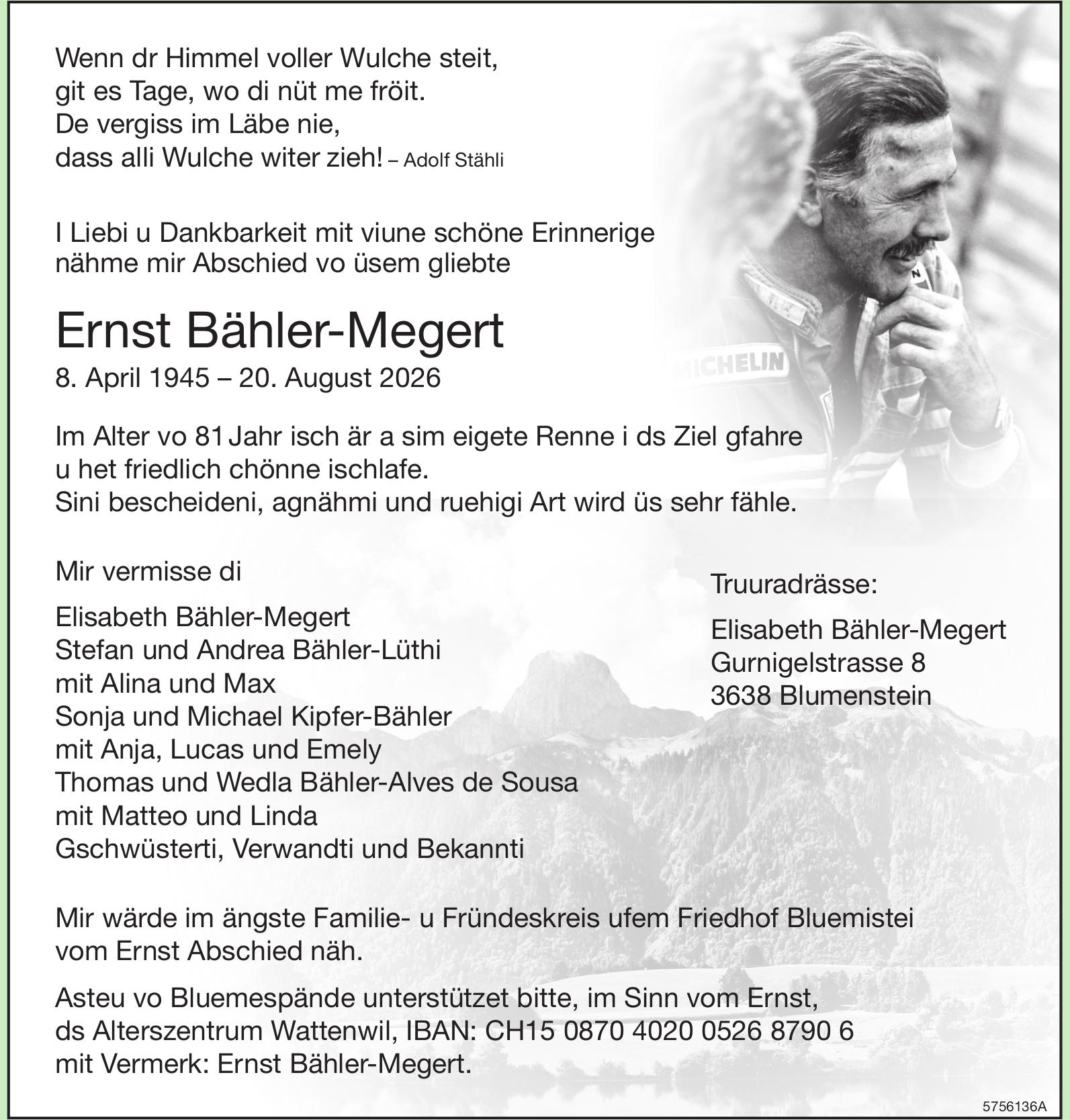 Bähler-Megert Ernst, August 2026 / TA